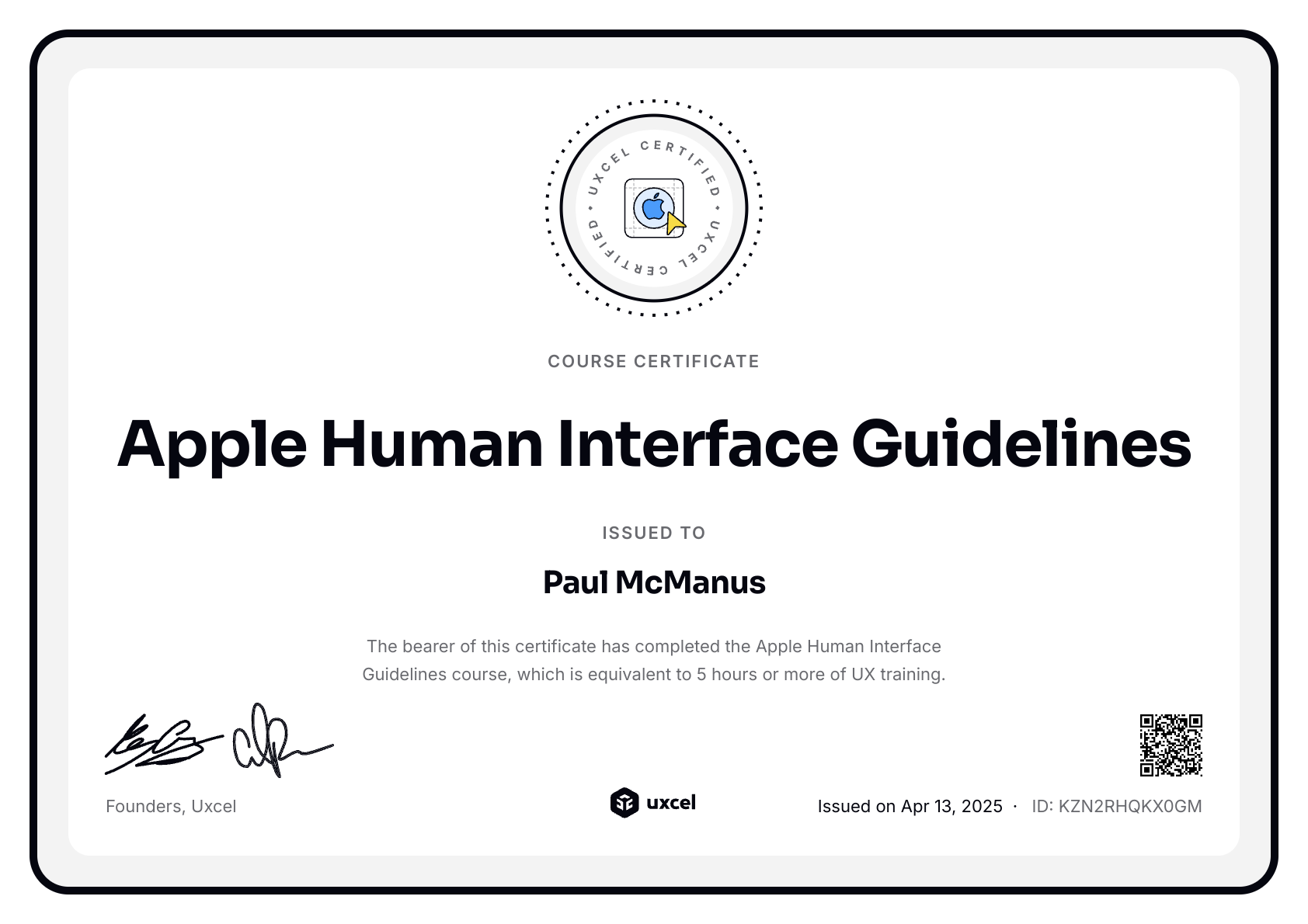 Paul McManus's certificate